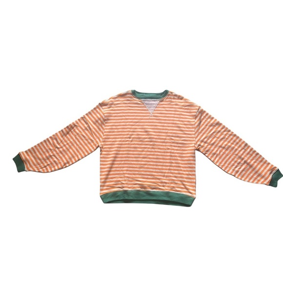 Free People Classic Striped Oversized Crewneck Sweatshirt orange combo XS NWOT - Picture 2 of 9
